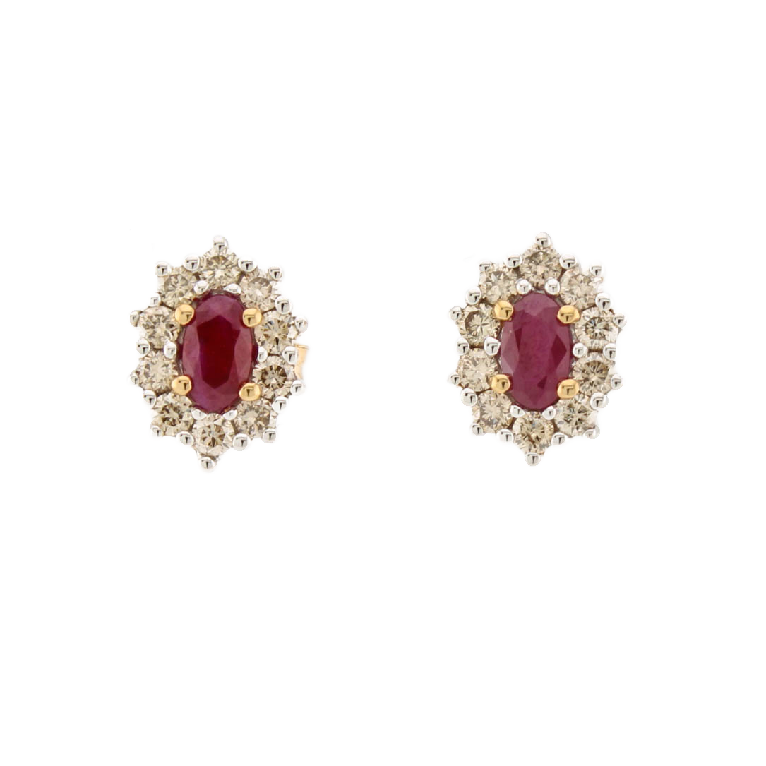 9ct Yellow Gold Diamond & Ruby Cluster Earrings 9ct Yellow Gold Diamond & Ruby Cluster Earrings