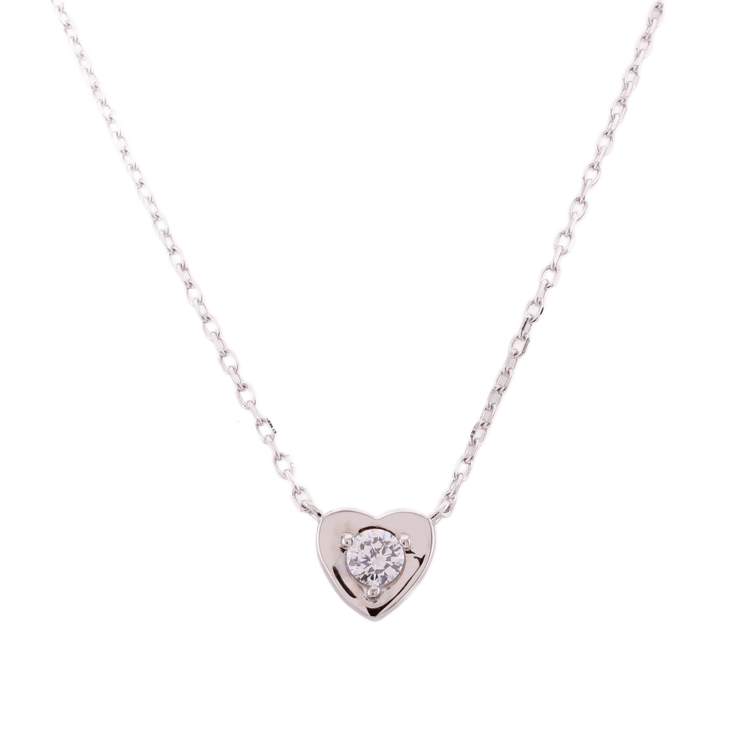 New Silver Stone Set Heart Pendant & Chain New Silver Stone Set Heart Pendant & Chain