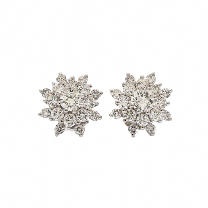 Pre-Owned 18ct White Gold Diamond Cluster Earrings 2.10ct Total 1607795