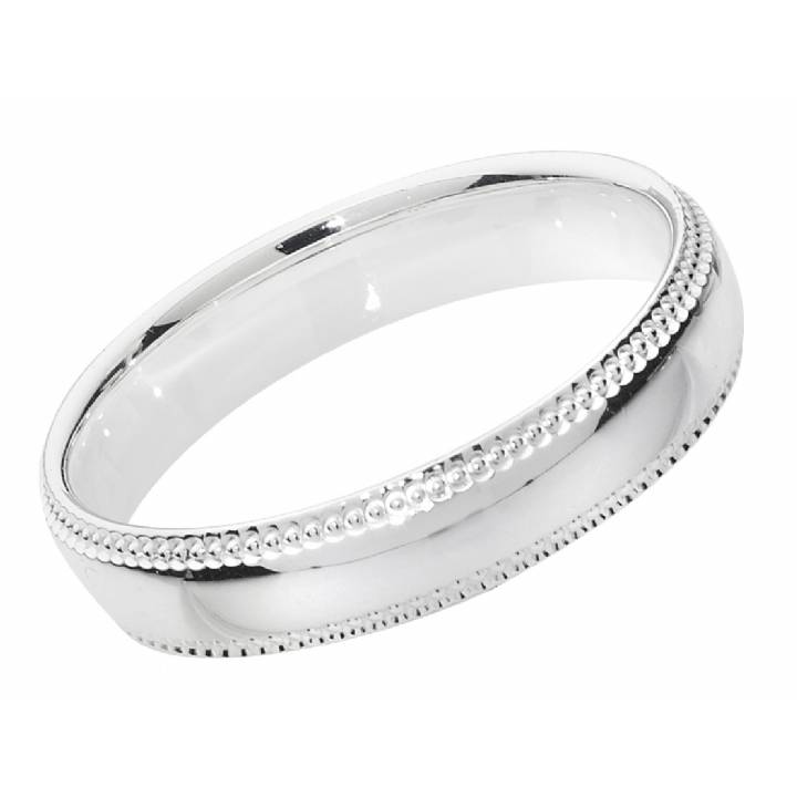 New Silver 4mm Millgrain Edge Court Wedding Ring Size L