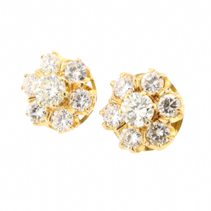 Pre-Owned 18ct Yellow Gold Diamond Cluster Earrings Total 1.92ct