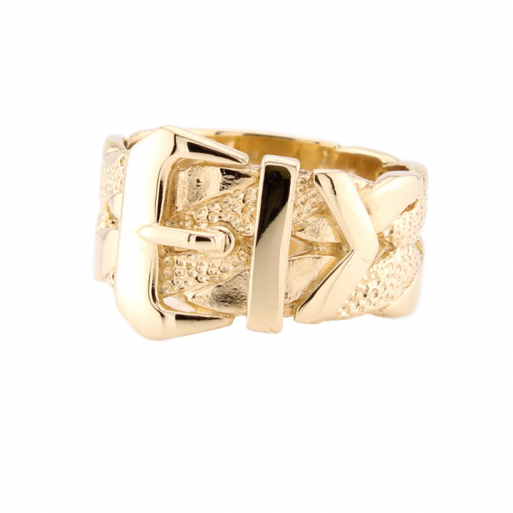Pre-Owned 9ct Yellow Gold Pattern & Plain Buckle Ring 1508469