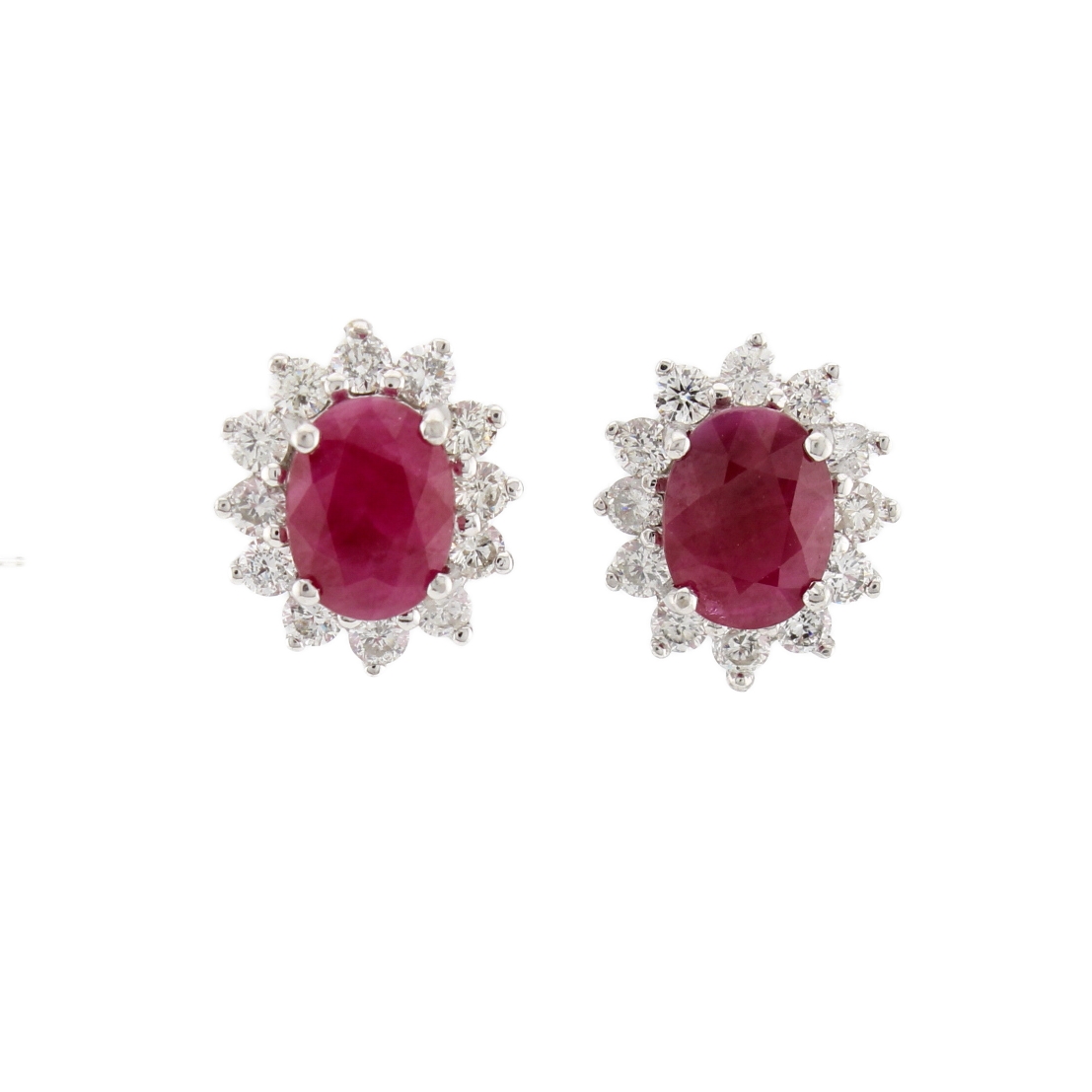 18ct White Gold Diamond & Ruby Cluster Earrings Total 1.00ct 18ct White Gold Diamond & Ruby Cluster Earrings Total 1.00ct