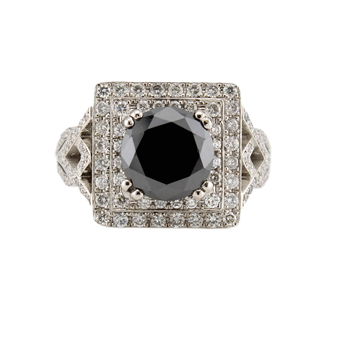 Pre-Owned 14ct White Gold Black Moissanite & Diamond Ring Pre-Owned 14ct White Gold Black Moissanite & Diamond Ring