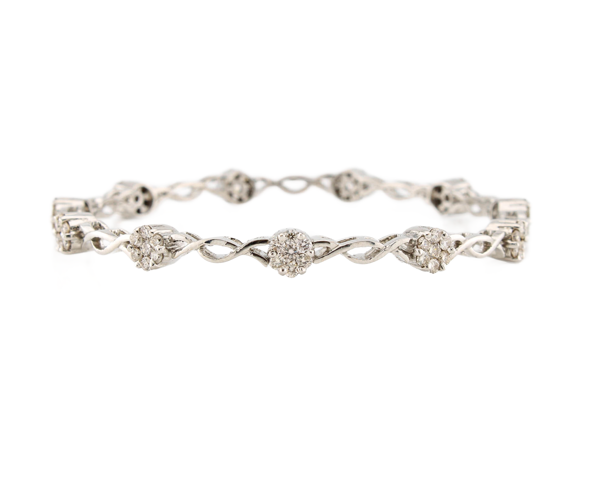 Pre-Owned 18ct White Gold Diamond Clusters Bangle Total 2.53ct Pre-Owned 18ct White Gold Diamond Clusters Bangle Total 2.53ct