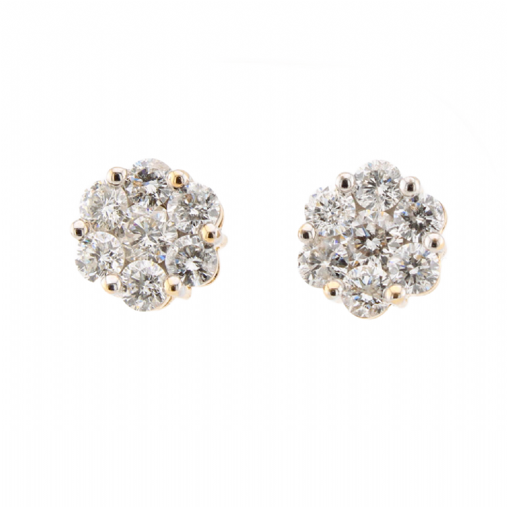 Pre-Owned 14ct Yellow Gold Diamond Cluster Earrings Total 2.83ct 1607906