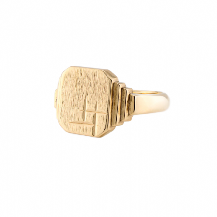 Pre-Owned 9ct Yellow Gold Textured Signet Ring 1508584