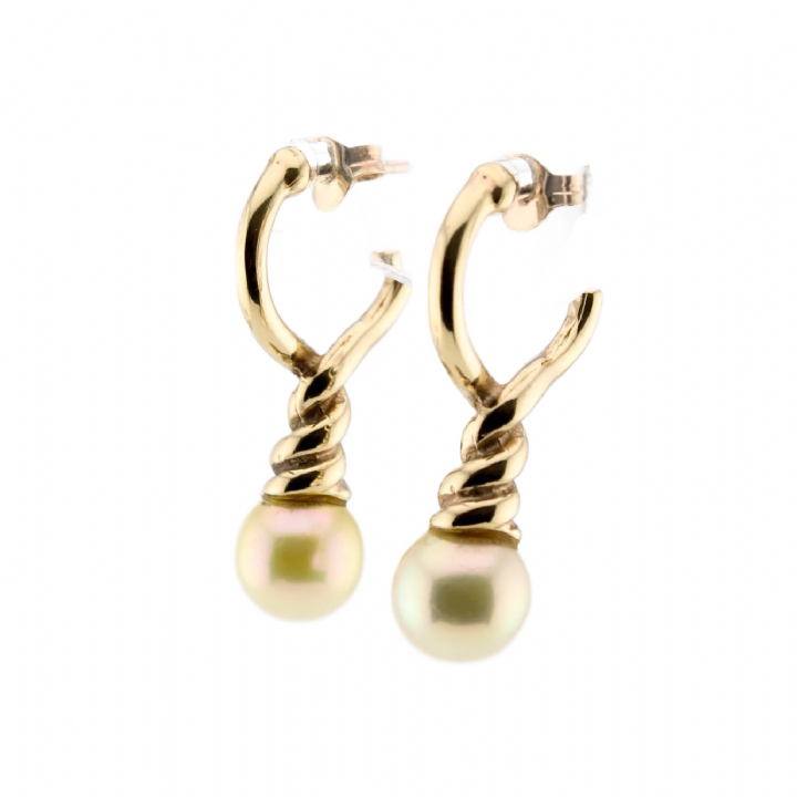 Pre-Owned 9ct Yellow Gold Solid Drop Pearl Earrings