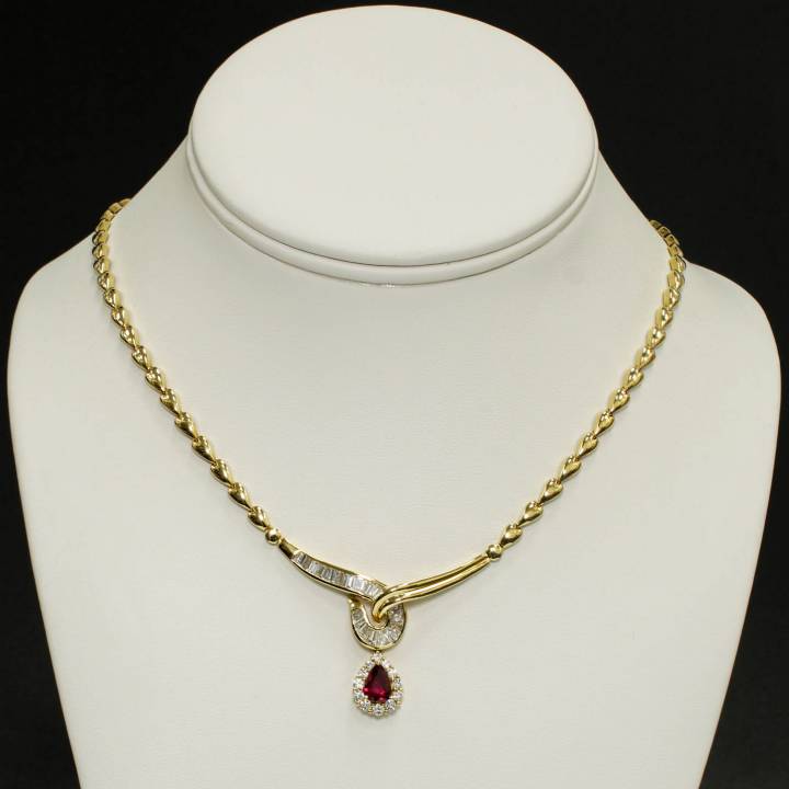 Pre-Owned 18ct Yellow Gold Diamond & Ruby Necklace Total 1.42ct