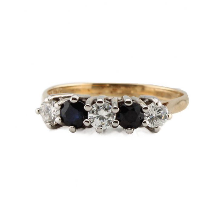 Pre-Owned 9ct Yellow Gold Sapphire & CZ 5 Stone Ring