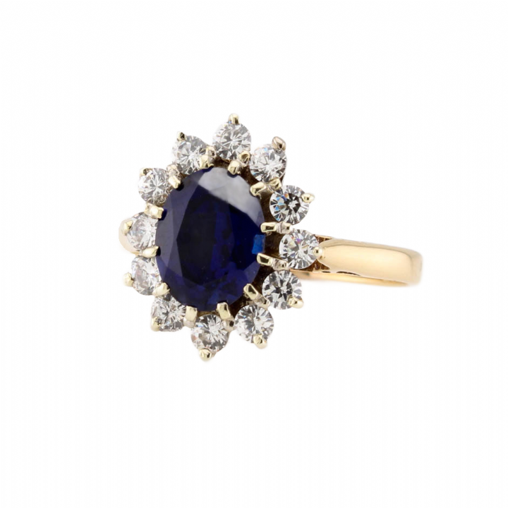 Pre-Owned 9ct yellow Gold Sapphire & CZ Cluster Ring