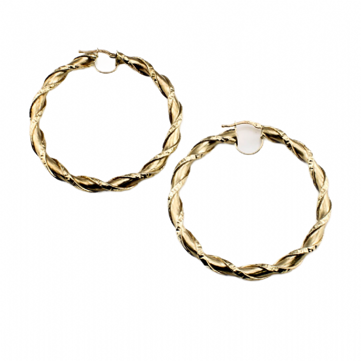 Pre-Owned 9ct Yellow Gold Twist Hoop Earrings