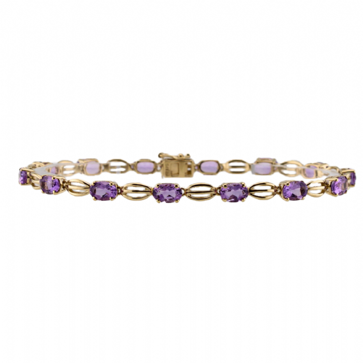 Pre-Owned 9ct Yellow Gold Amethyst Bracelet 1503025