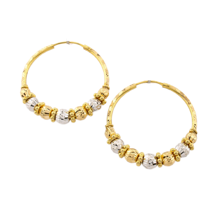 Pre-Owned 18ct 2 Colour Beaded Hoop Earrings