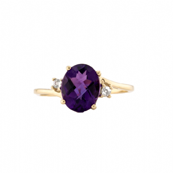 Pre-Owned 9ct Yellow Gold Amethyst &  CZ Ring 1507584