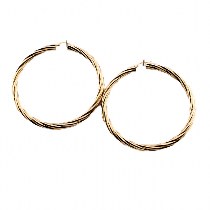 Pre-Owned 9ct Yellow Gold Large Twist Hoop Earrings 7014045